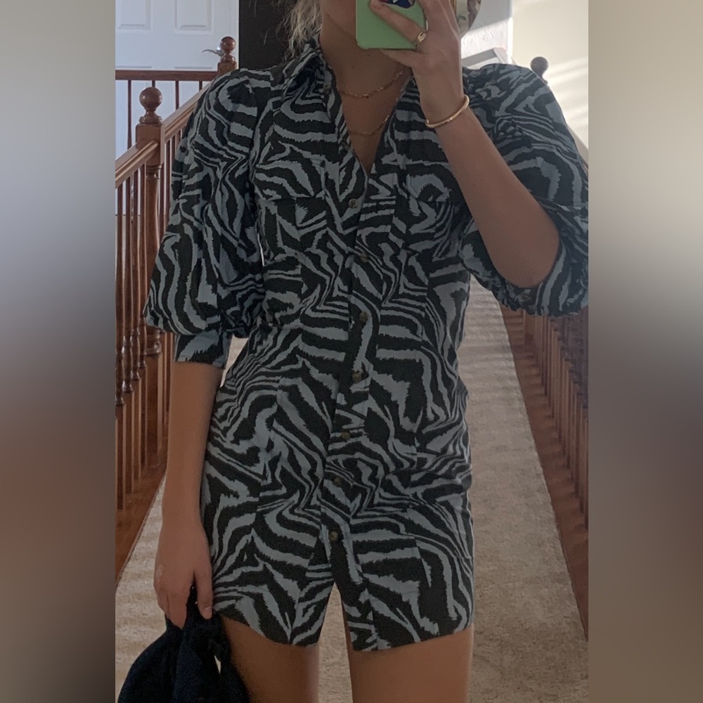 GANNI zebra mini dress with puff sleeve
